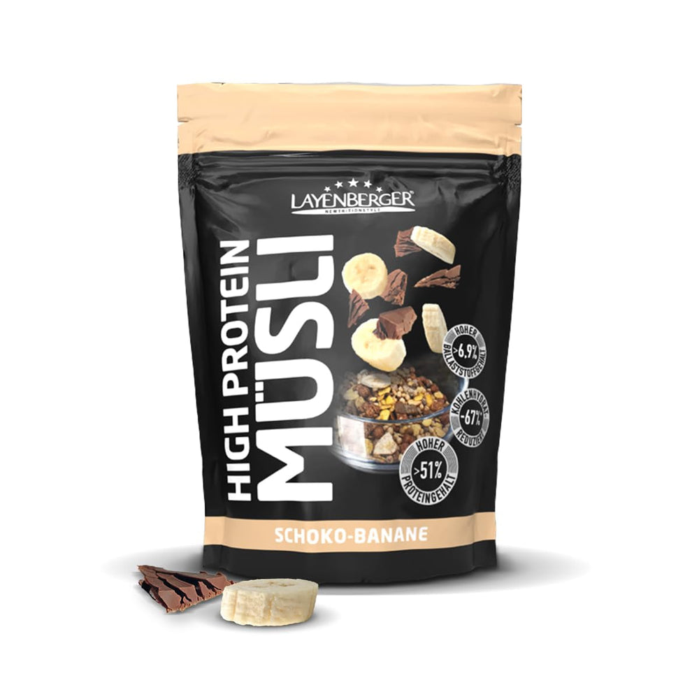 Layenberger 3K Müsli High Protein, 50% Eiweiß Und 18% Kohlenhydrate - Paquet unique (1X 390 G) - Schoko-Nuss Cereale Naty Shop 390 G (1Er Pack) Schoko-Banana