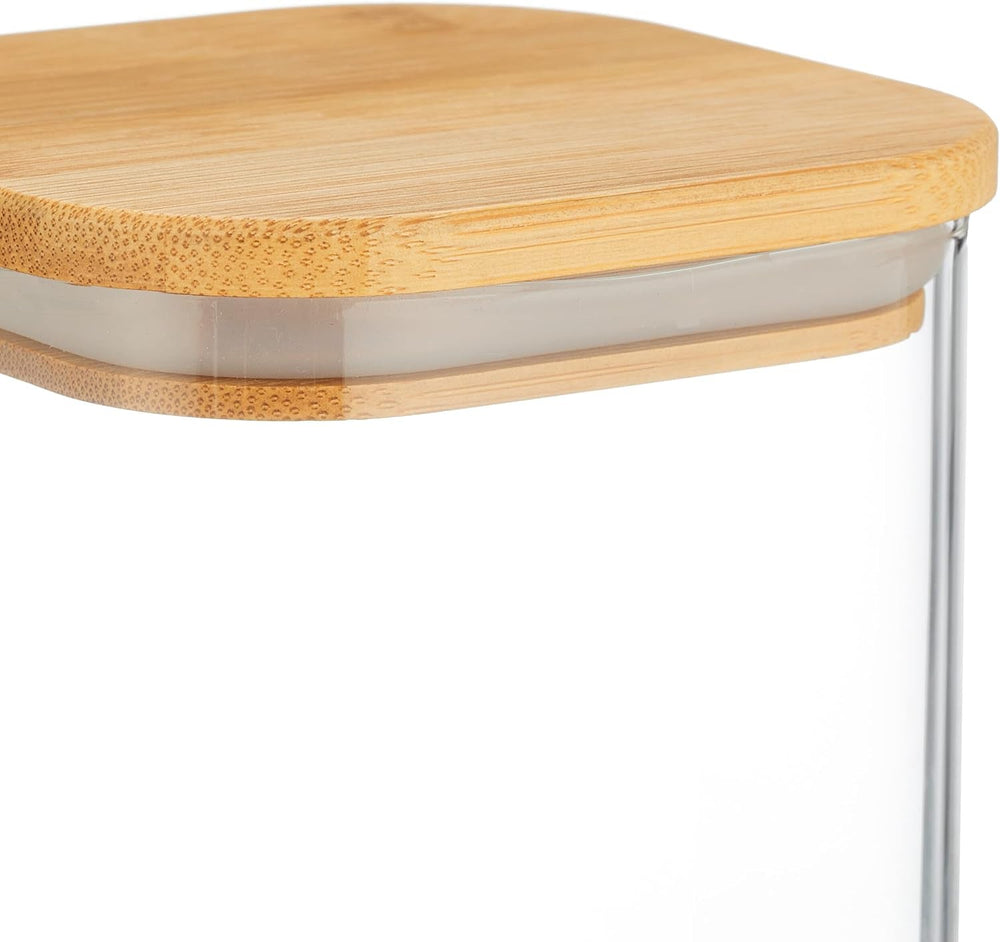 Pots de conservation Relaxdays avec couvercles en bambou lot de 3 bocaux carrés en verre 900 ml étanches boîtes de conservation alimentaires transparentes/naturelles Naty Shop