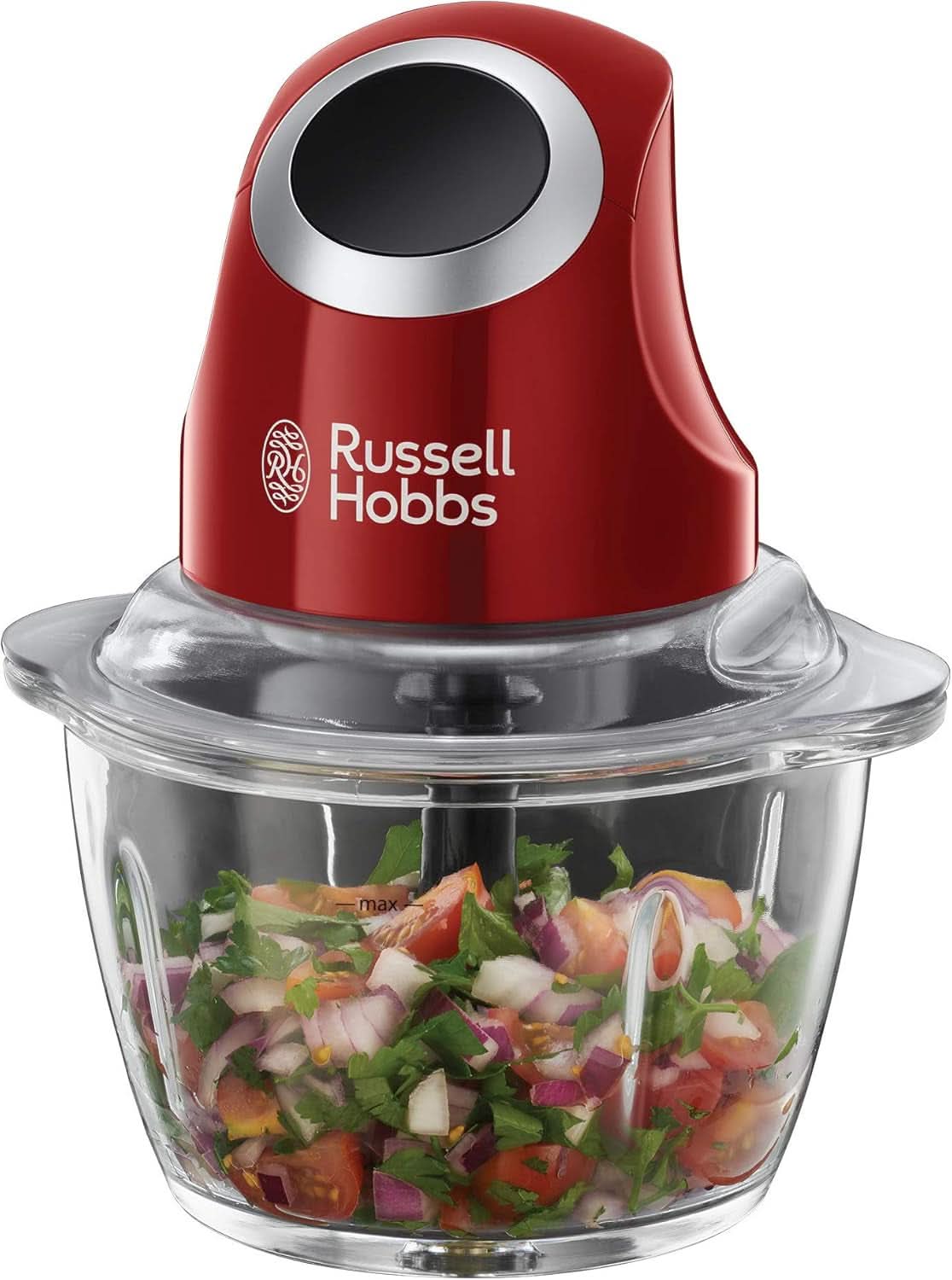 Russell Hobbs Batteur sur socle [1,5 L Glasbehälter] Desire Rot (moteur Starker 0,9 PS, fonction Impulsion/Ice-Crush, Edelstahlmesser, mélangeur sans BPA, Elektrischer Zerkleinerer, Smoothie-Maker) 24720-56 Mother and Child Naty Shop Mini-Zerkleinerer