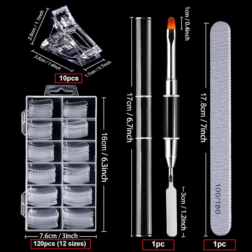 Ensemble de 120 formes d'ongles, extensions d'ongles, formes d'ongles en gel, ensemble de formes d'ongles avec brosse à double tête et lime à ongles avec clips, pour ongles en gel