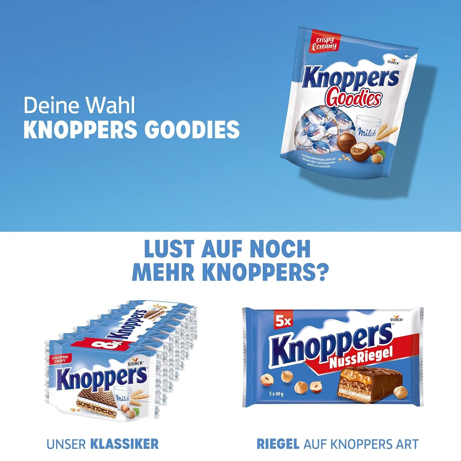 Knoppers Goodies Crunchy Minis – 1 x 180g – boules de gaufrettes croustillantes fourrées de morceaux de noisettes, de lait et de crème de nougat, enrobées de chocolat