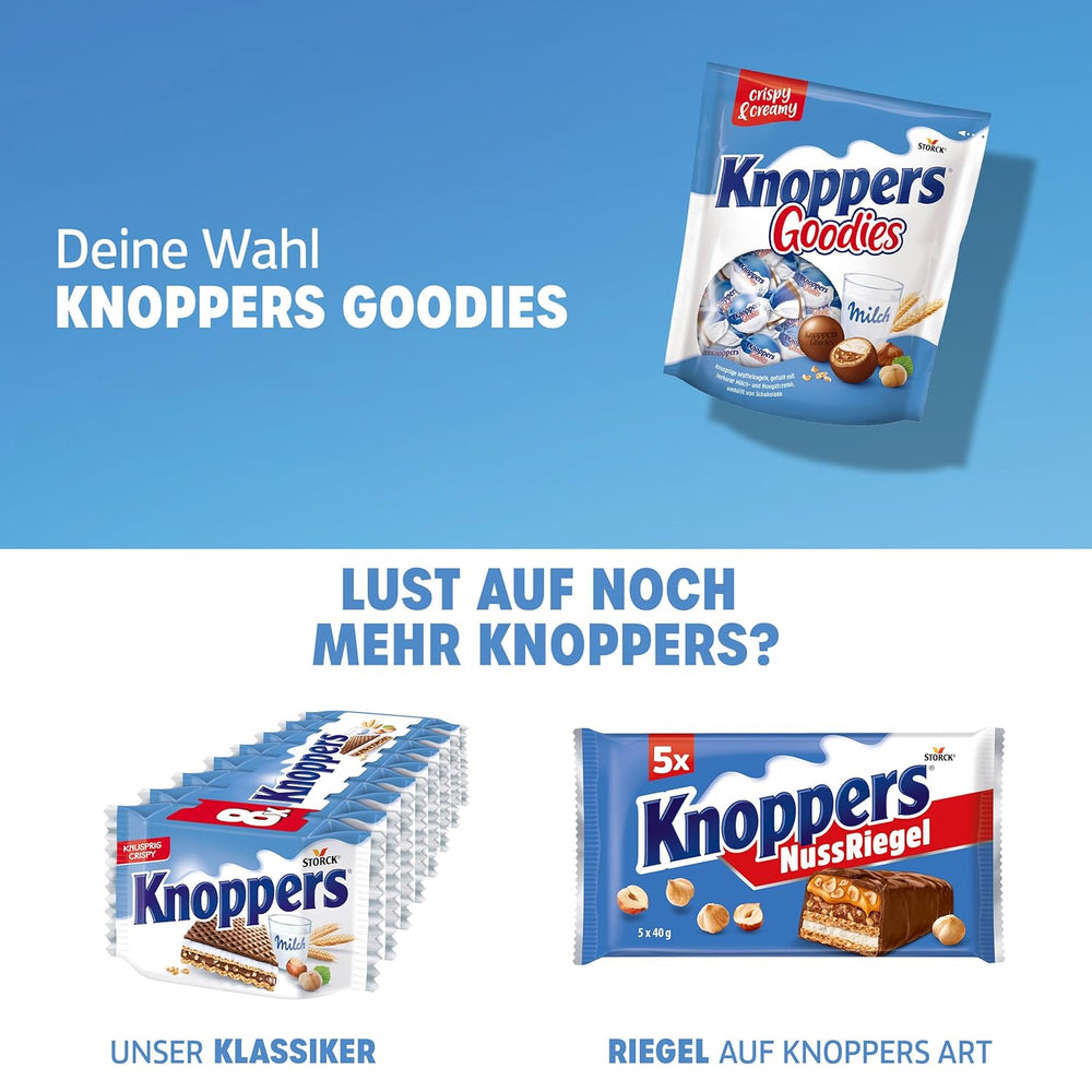 Knoppers Goodies Crunchy Minis – 1 x 180g – boules de gaufrettes croustillantes fourrées de morceaux de noisettes, de lait et de crème de nougat, enrobées de chocolat