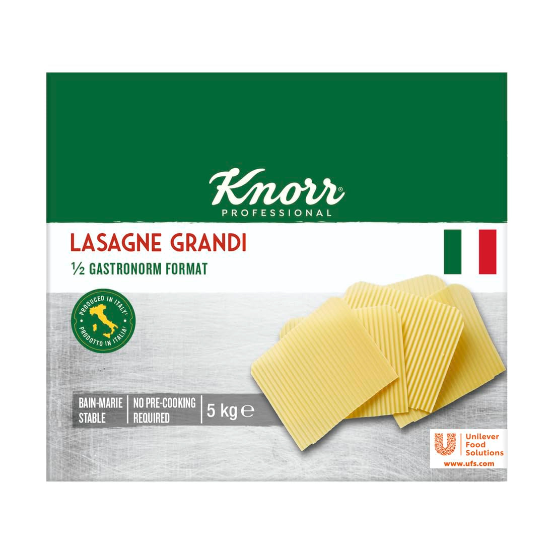 Lasagne Grandi Knorr 1/2 format Gastronorm - feuilles de pâte ondulées pour pâtes - grand paquet, 5000 g