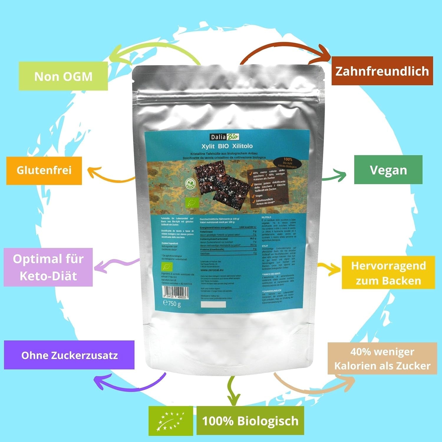 Bio Xylitol Bio | Aus Biologischer Landwirtschaft | 40 % de calories en moins | Ideal Zum Kochen Und Backen, 750 G Édulcorants Naty Shop