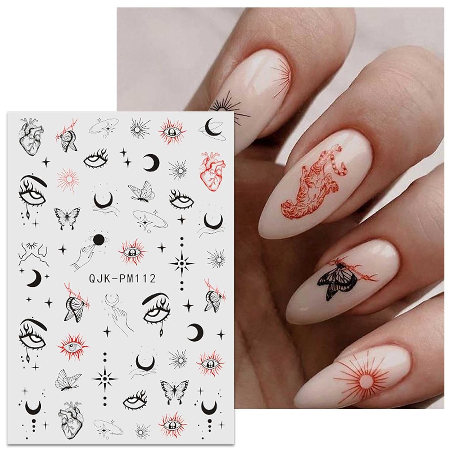 Jmeowio Nagelsticker Mond Stern Sonne 9 Blatt Nail Art Sticker Selbstklebend Nagelaufkleber Bunte Dekoration Nageldesign Zubehör