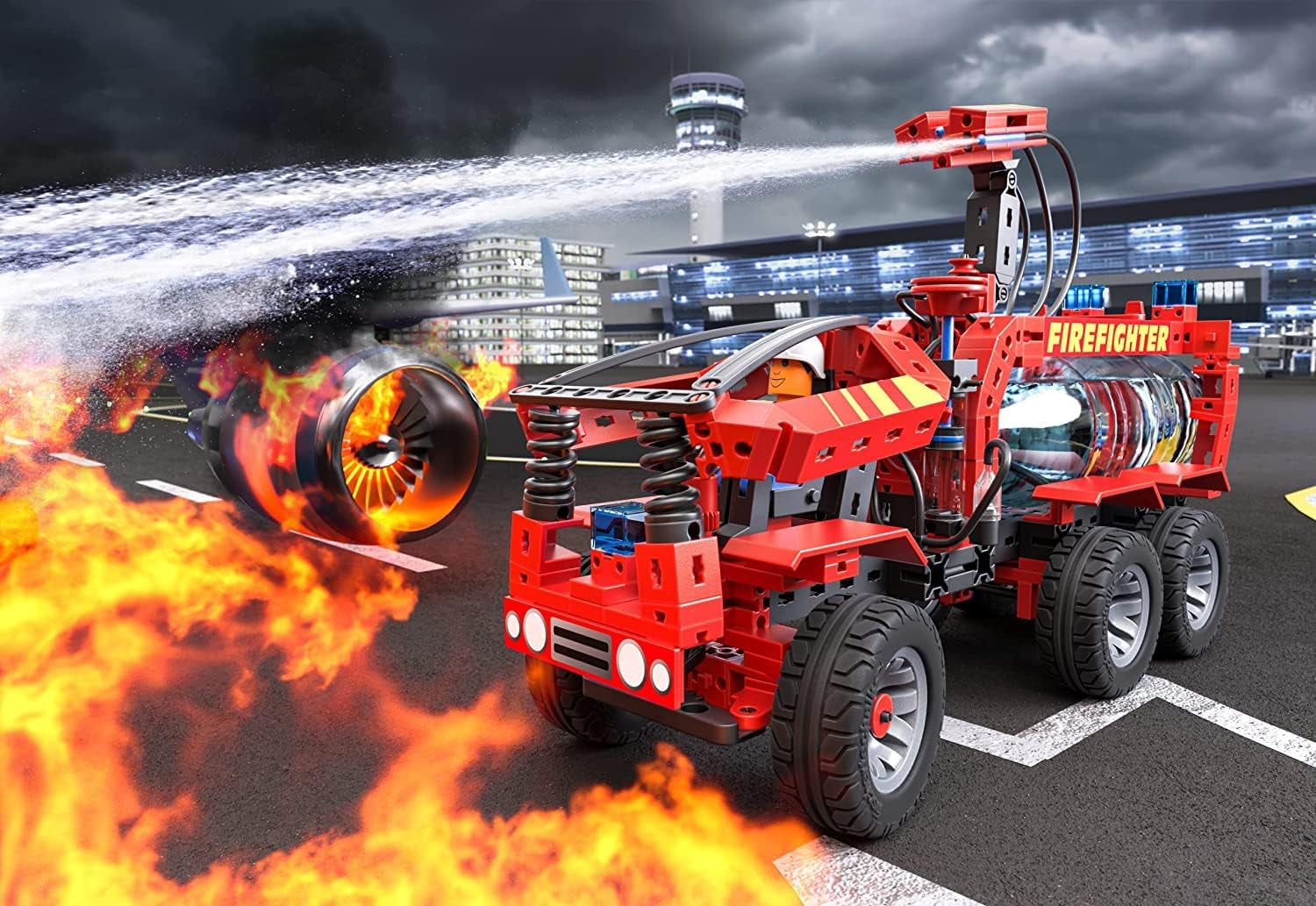 fischertechnik 564069 Advanced Firefighter – Bausatz für Kinder ab 7 Jahre, Experimentierbaukasten mit Feuerwehrauto & Spritzfunktion, favorise la compréhension technique, Schwarz, Mittel