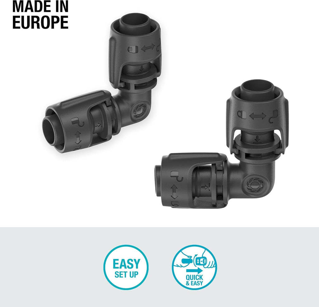 Piesă în L pentru sistemul de irigare Gardena Micro-Drip 13 mm (1/2 inch): Conector pentru țeavă pentru schimbarea direcției țevilor de alimentare de 13 mm, asamblare fără unelte, reutilizabil (13202-20)