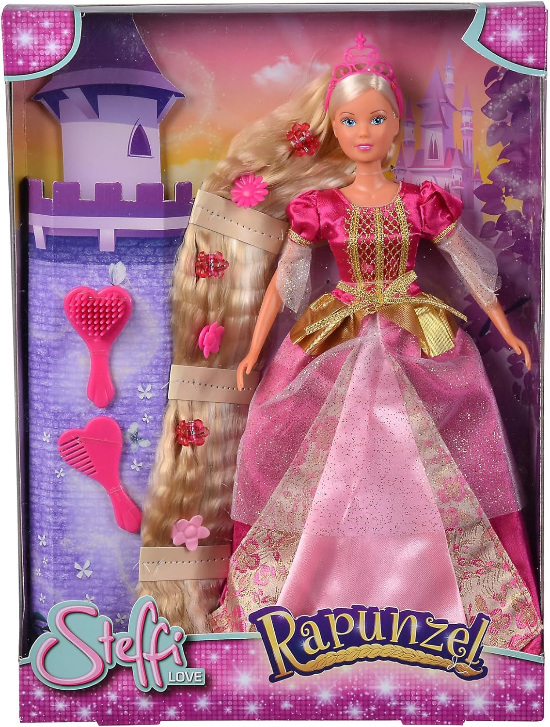 Simba 105738831 - Steffi Love Rapunzel, Steffi als Märchenprinzessin, mit sehr Langen Haaren, mit Haarclips, Bürste und Kamm, Ankleidepuppe, 29cm, für Kinder ab 3 Jahren