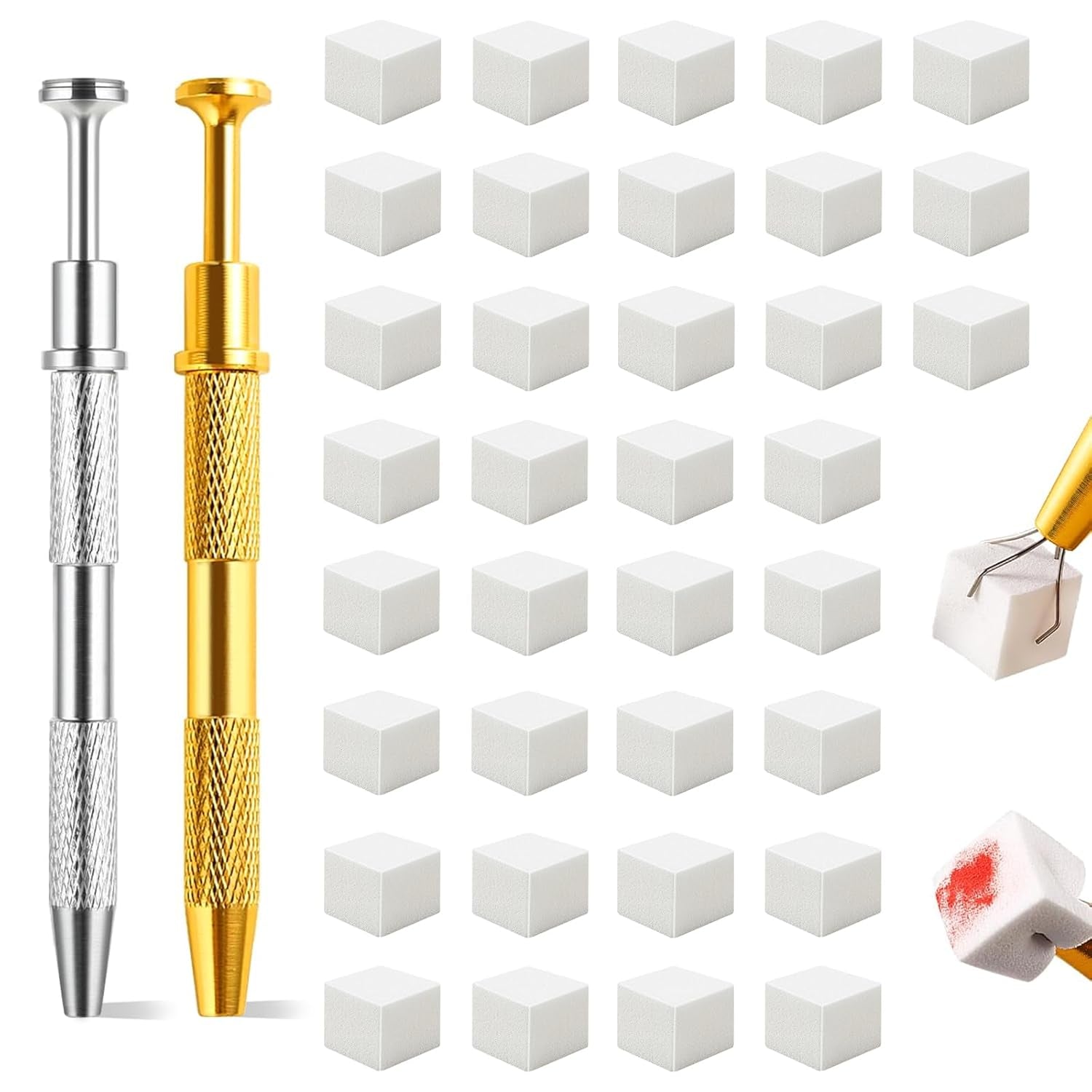 Eiito 100 pcs Weiche Nagelschwämme For Ombre, Mit 2 Greifstift, Aura-Maniküre-Nailkunst-Werkzeuge (Argent + Or)