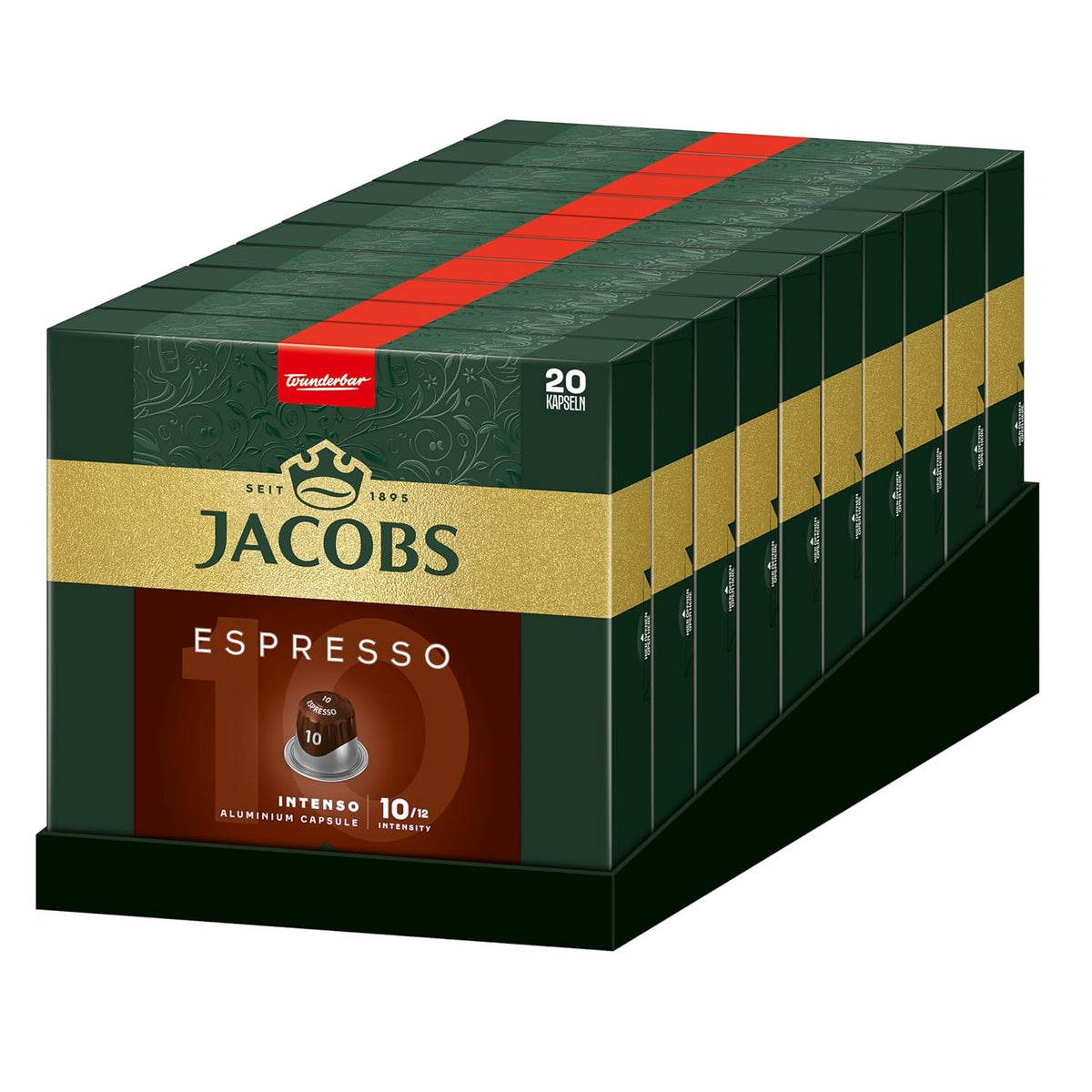 Jacobs Café expresso Intenso, Intensité 10/12, 10 x 20 cafés, Café café compatible Nespresso*, 200 cafés