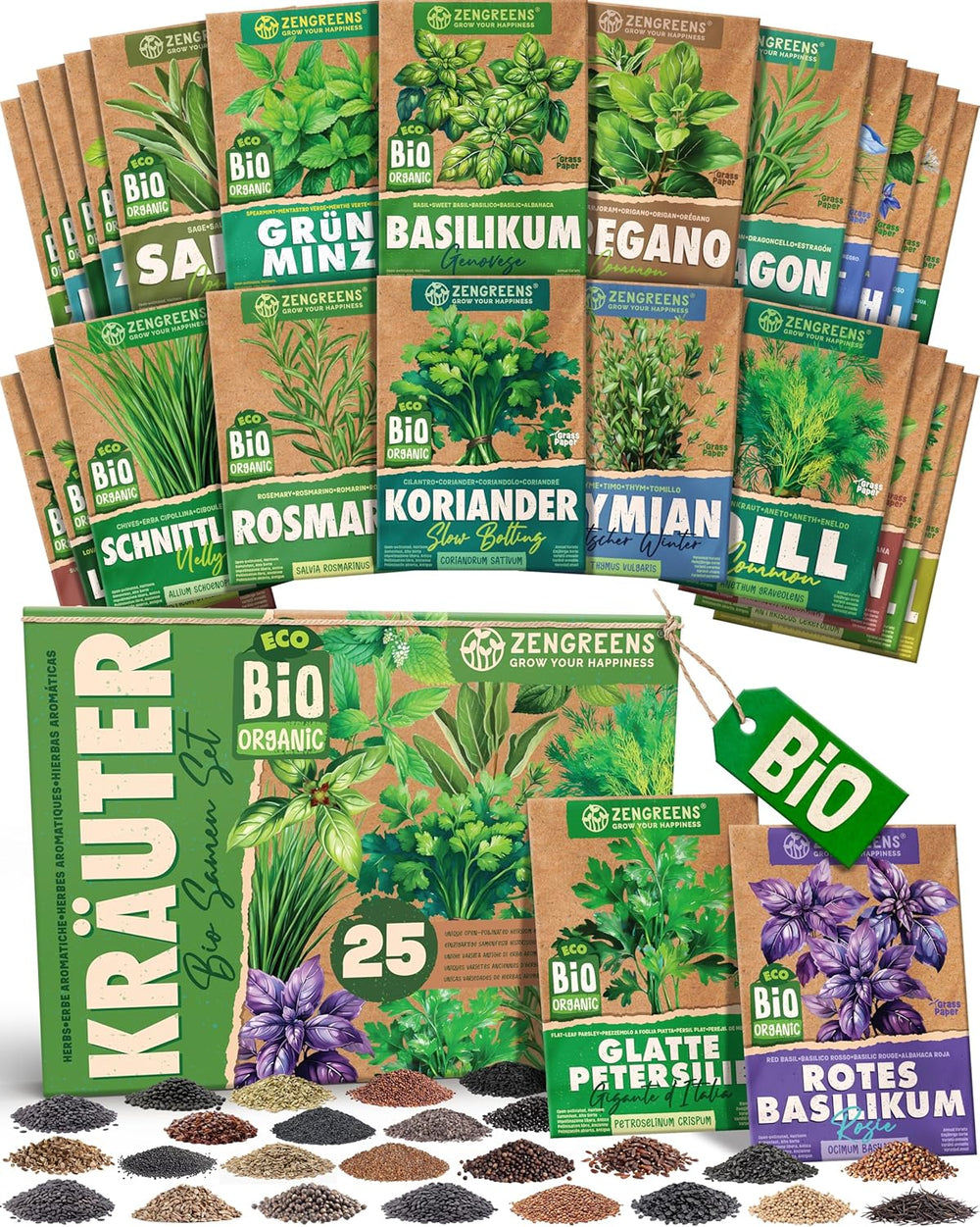 Graines de basilic biologiques dans un ensemble de 6 - 6 graines de basilic pour une culture facile dans le jardin, le balcon ou le parterre surélevé - Graines de plantes - Semis