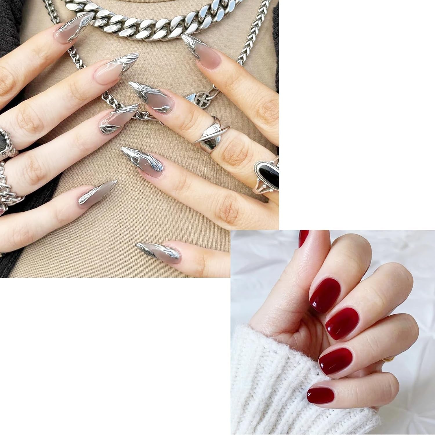 Ensemble de faux ongles adhésifs – Faux ongles français – 24 pièces, design carré court, ongles artificiels dégradés blanc et rose, manucure ballerine (dégradé rose court)