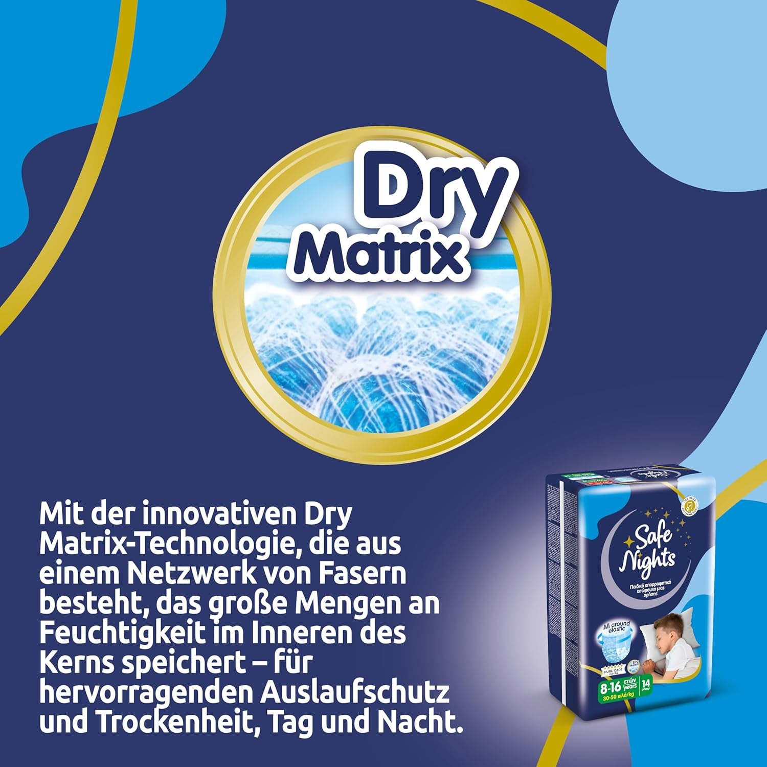 Safe Nights Boy, pantalon de nuit pour 8-16 ans (30-50 kg), 84 pièces