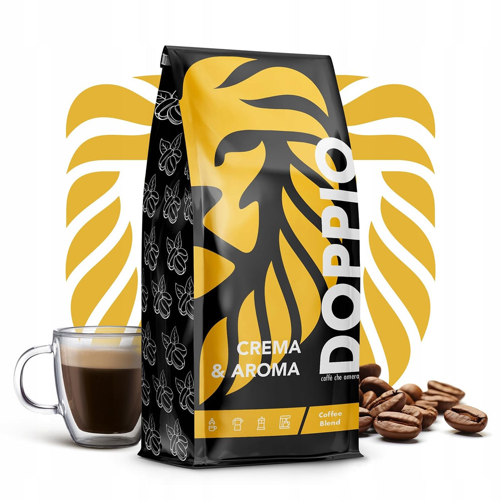 Doppio Crème & Saveur 1KG | Café en grains 80% Arabica et 20% Robusta | avec des notes de cacao, de noix et de caramel | Torréfaction fraîche et moyenne, faible acidité | pour expresso | Café Orque Bleu