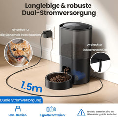 3L Automatischer Katzenfutterspender 2.5L Katzenbrunnen-Set, geräuscharmes App-steuertees Fernfütterungsgerät mit 10 Mahlzeiten per Tag, Anti-Verstopfungs-Design, idéal pour Katzen & Welpen