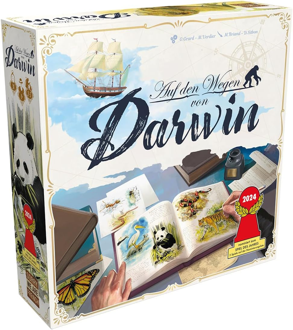 Désolé, nous sommes français, Darwin's Paths, jeu familial, nominé pour le jeu de l'année 2024, 2 à 5 joueurs, 8 ans et plus, 30 minutes, allemand
