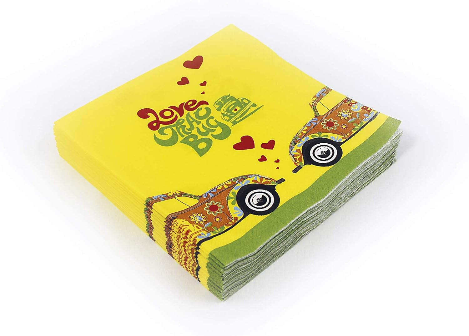 BRISA VW Collection – Serviettes de table Volkswagen Bus T1 (rayures Samba/rouge/3 épaisseurs)