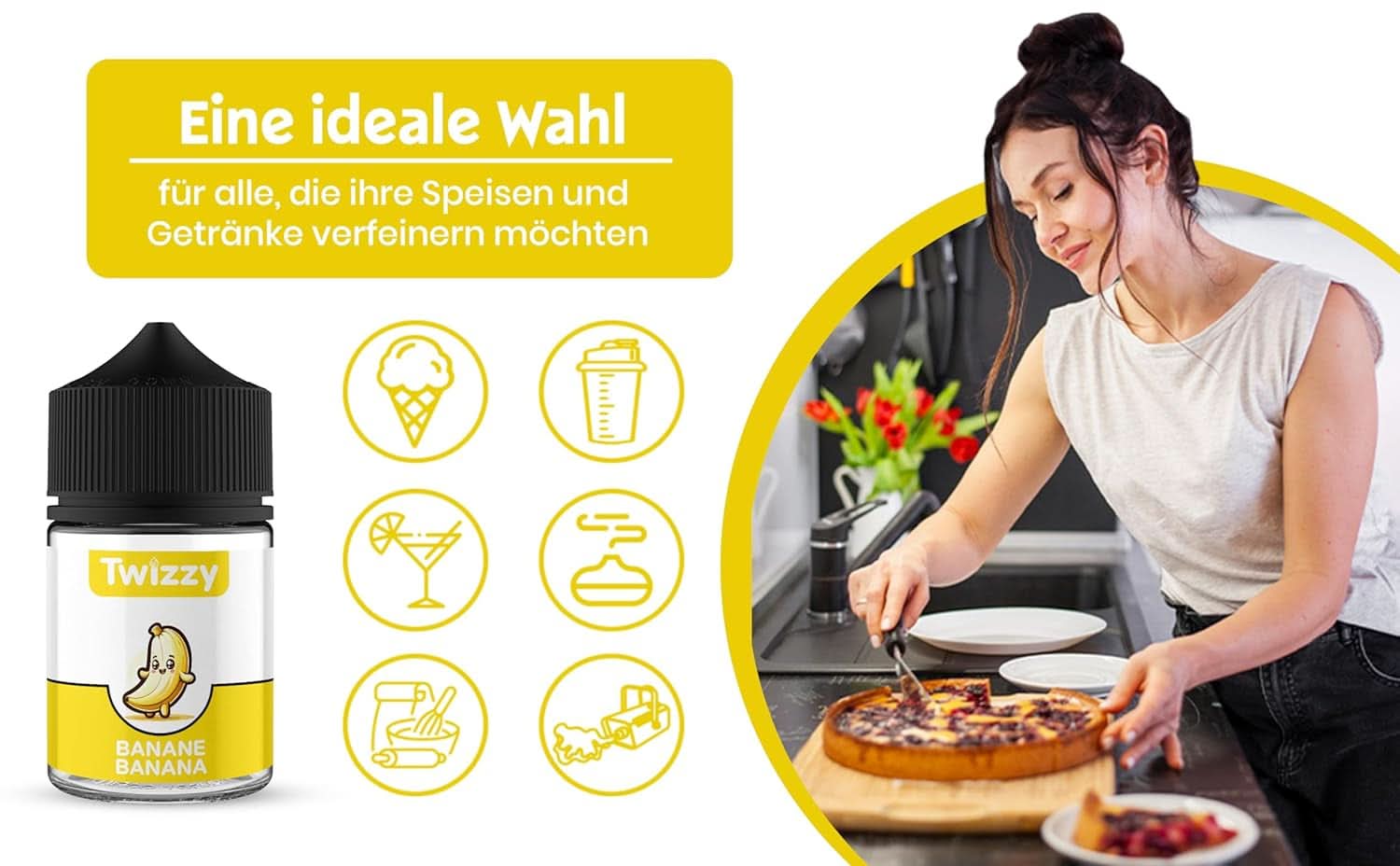 Arôme alimentaire Twizzy Banane - 60 ml - Saveur intense - Idéal pour la pâtisserie Arômes Naty Shop