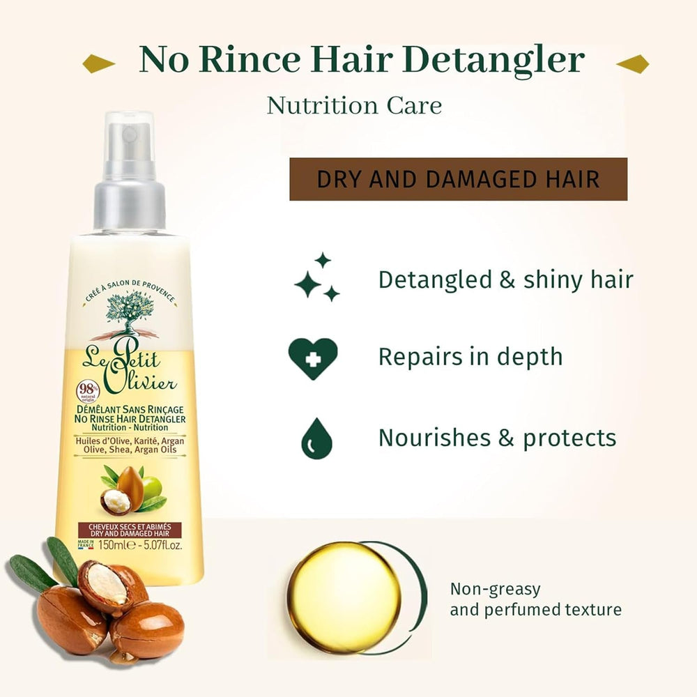 - Spray démêlant, soin, sans rinçage et silicone, huiles d'olive, karité & argan, démêle, répare et nourrit - cheveux secs et abîmés - 150 ml Produits démêlants cheveux Naty Shop