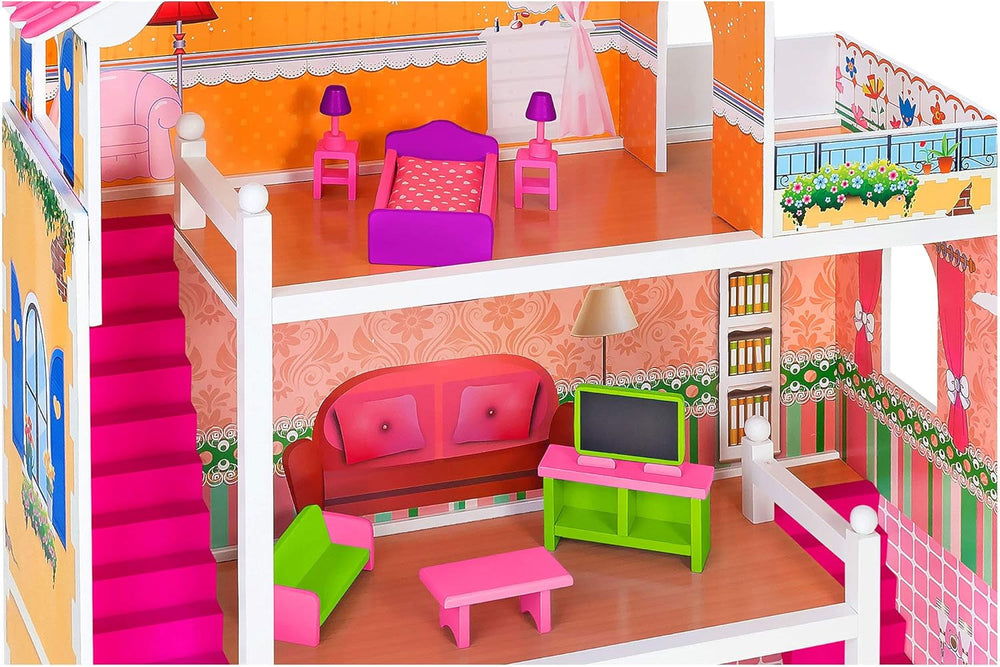 37916 - Maison de poupée - bois - 3 étagères, - 17 accessoires Maisons de poupées Naty Shop