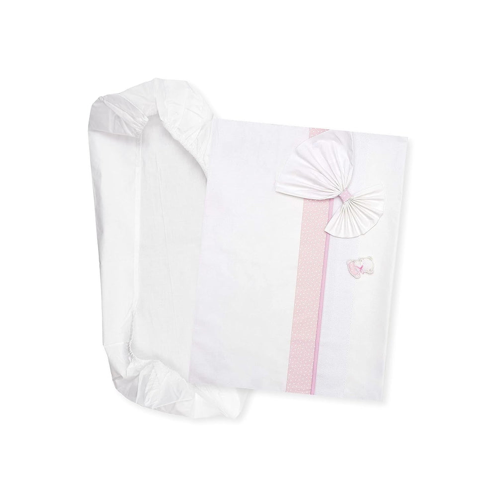 Parure de lit nacelle blanche et rose, 1 drap-housse, 1 drap de dessus avec broderie en ruban Aïda et 1 taie d'oreiller, 100% coton, fabriquée en Italie Naty Shop Quilts & Quilts Rose