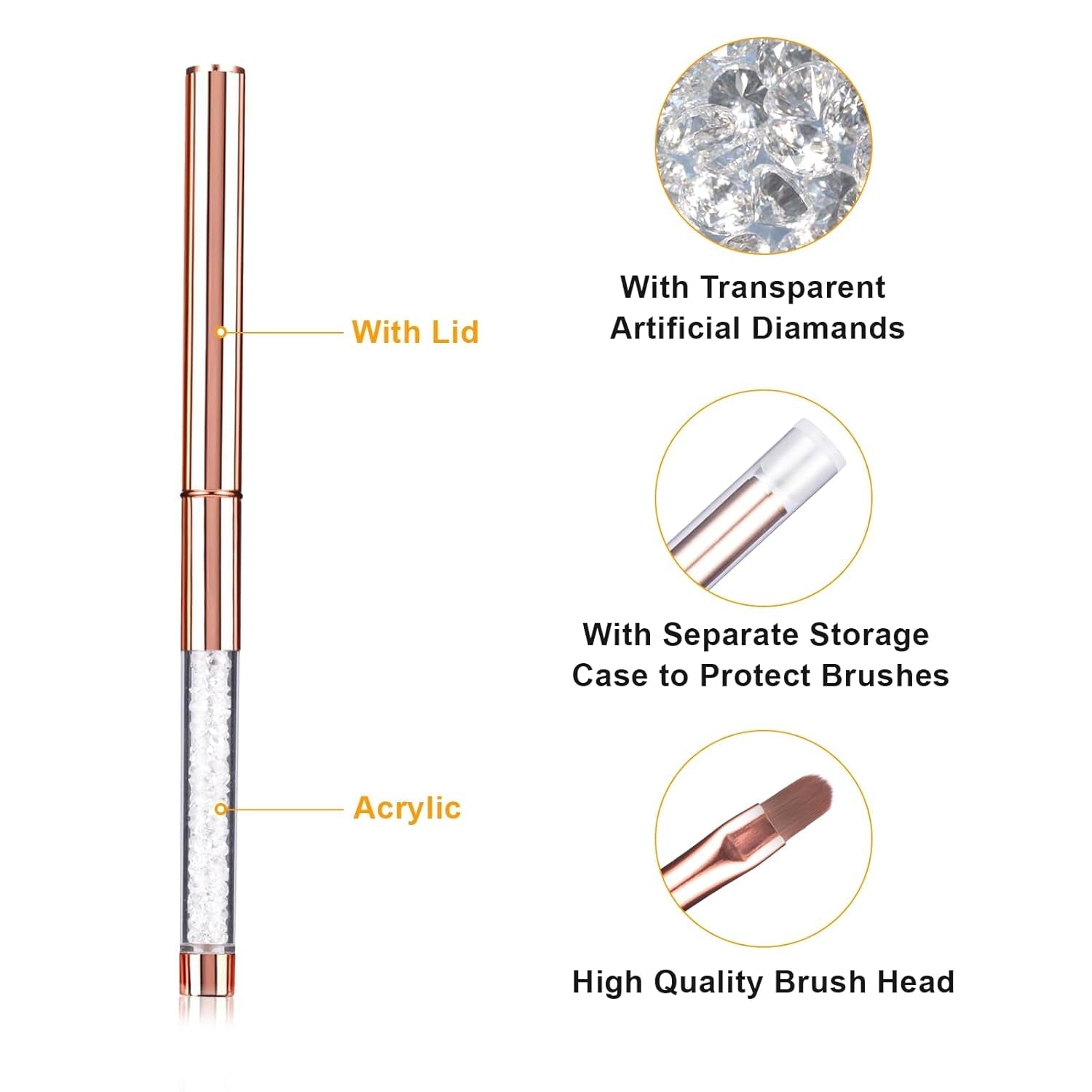 6 pièces brosses à ongles avec capuchon ongles UV Gel acrylique brosse à ongles brosse à ongles Gel partiel ensemble de pinceaux d'art des ongles