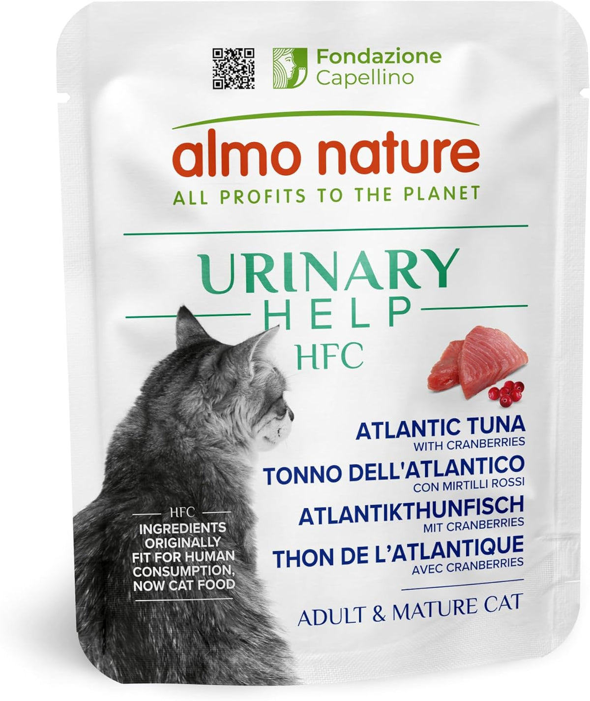 Almo Nature HFC Urinary Help - Nassfutter für Katzen - Unterstützung für die Harnwege - Atlantischer Tunfisch & Cranberries - Qualité humaine, monoprotéine, sans gluten - 24x50g