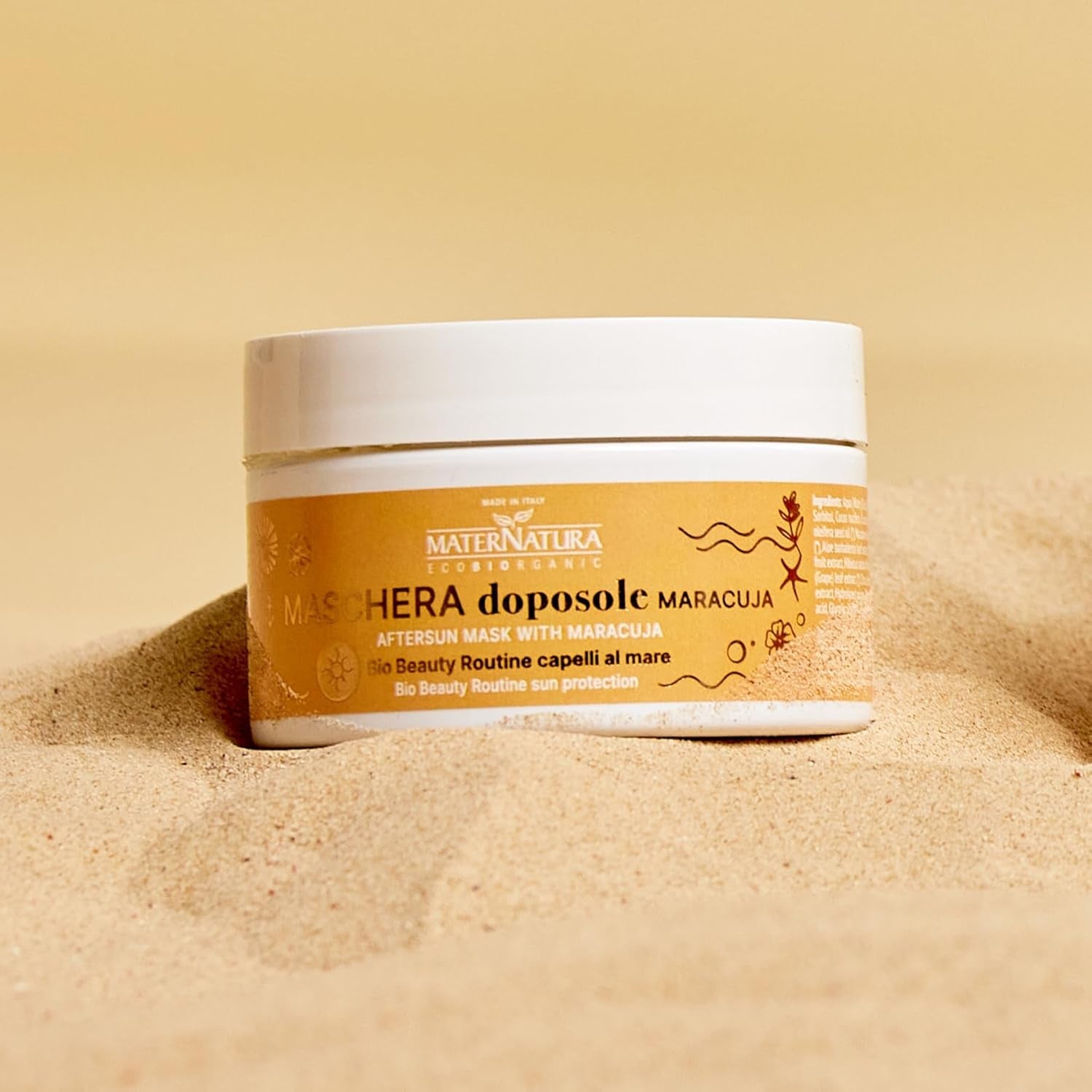 Maternatura, masque de soin au fruit de la passion, hydrate et donne de l'élasticité aux cheveux après exposition au soleil, routine beauté bio pour cheveux de plage, certifié biologique, Made in Italy - 200 ml Masque capillaire Naty Shop