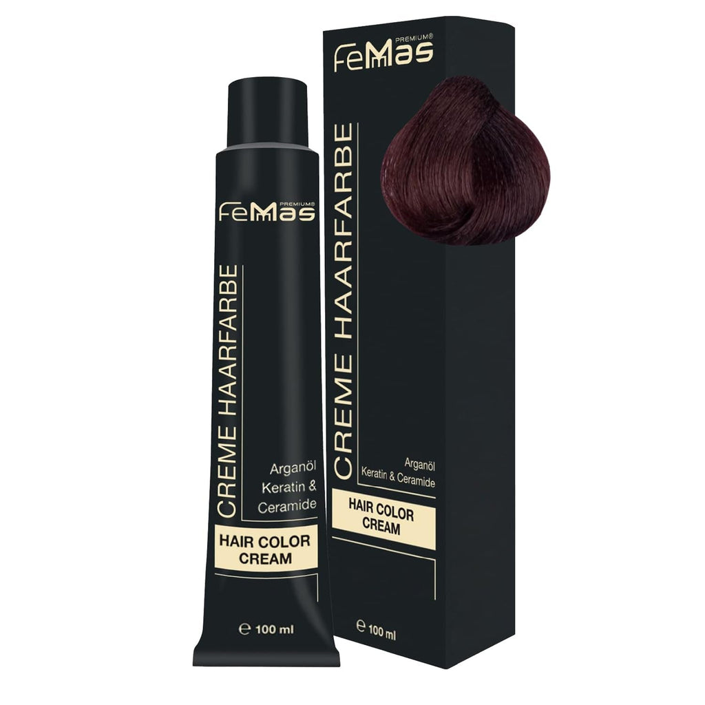 FemMas Hair Colour Pure & Mix Red I Cremă profesională cu ulei de argan, keratină și ceramide I Ca o vopsea de păr permanentă sau nuanță pentru rezultate radiante, de lungă durată I 100 ml Vopsea pentru par Naty Shop Cupru maro deschis 5.4 Pachet de 1