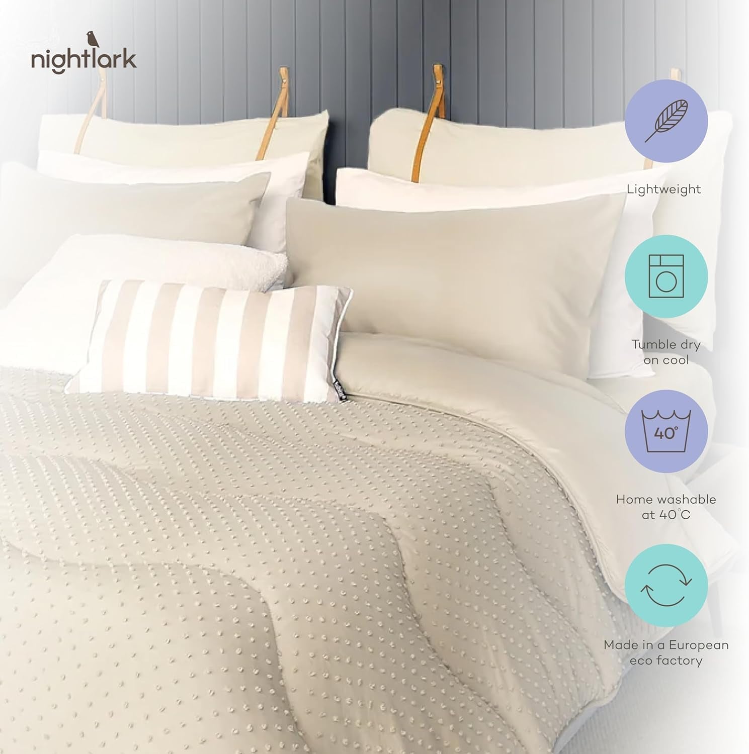 Couette Night Lark sans housse, 4,5 Tog, King Size, collection Dot touffetée, literie de luxe, hypoallergénique, lavable en machine, couettes et couettes sable chaud Naty Shop