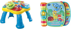 VTech Baby Adventure Table de jeu – Table de jeu colorée pour bébé avec 6 terrains de jeu et éléments interactifs et livre de chansons Baby My First Livre coloré de 6 pages et table de jeu mobile Jouets Bebe Naty Shop Song Book Package Emballage Easymail