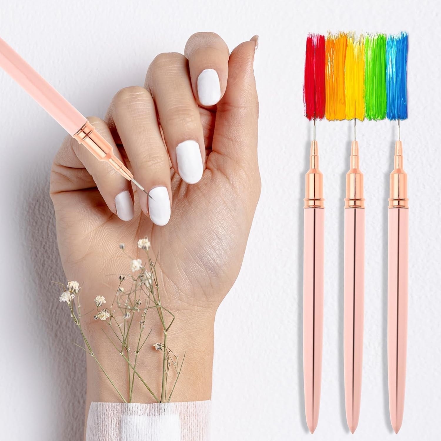 Nail Art Liner-Brush 5-Teiliges Gel-Nagellack-Malerei-Nagel-Punkt-Zeichnungs-Werkzeug für Lange Linien Kunst-Design-Stift-Set Metallgriff Nail-Art-Design-Binsel for Frauen