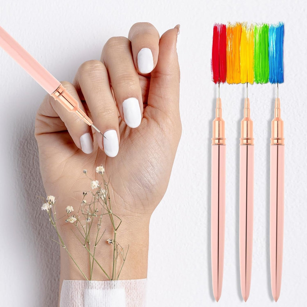 Nail Art Liner-Brush 5-Teiliges Gel-Nagellack-Malerei-Nagel-Punkt-Zeichnungs-Werkzeug für Lange Linien Kunst-Design-Stift-Set Metallgriff Nail-Art-Design-Binsel for Frauen