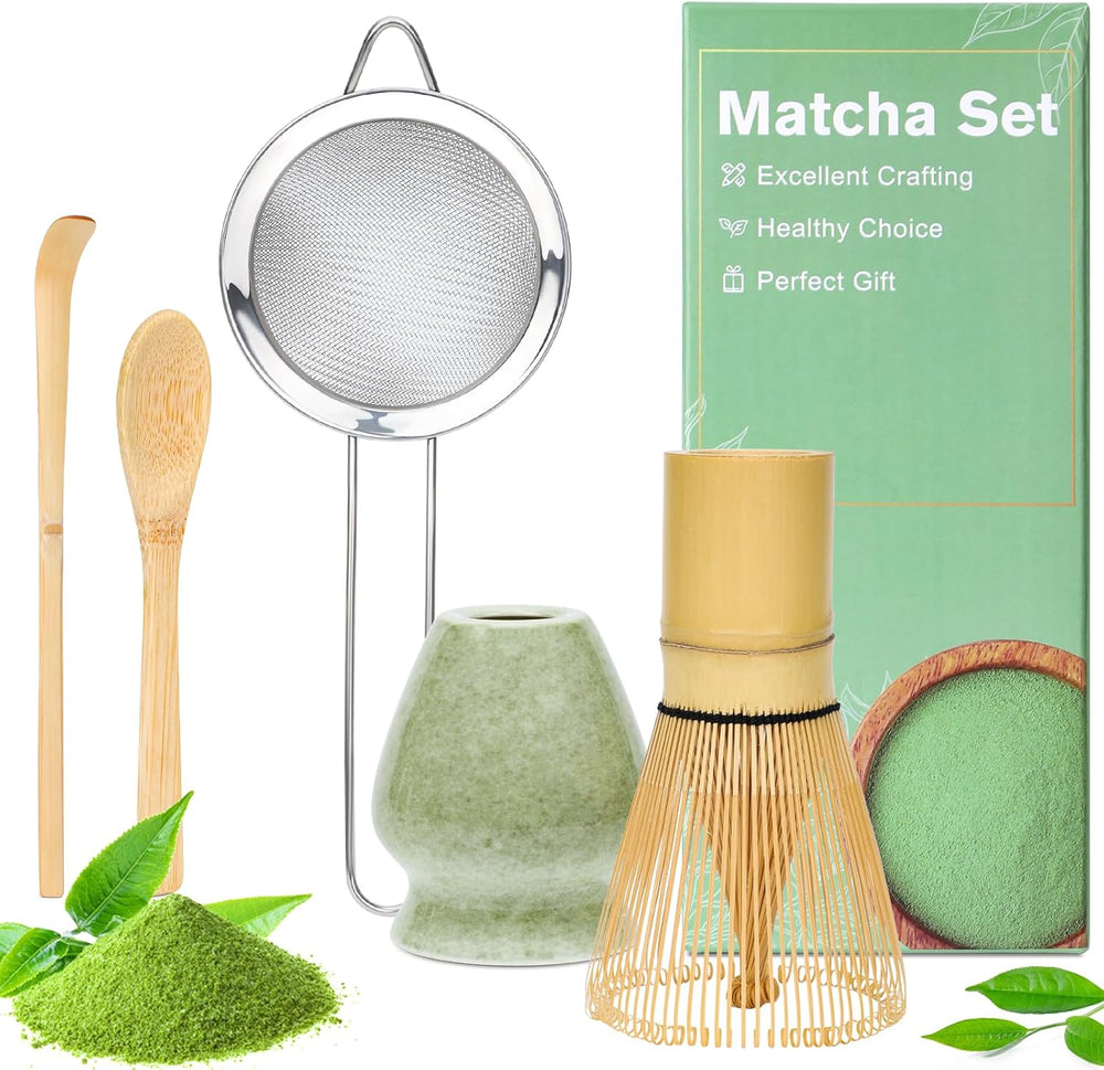 Alyvisun Service à thé matcha 5 pièces avec théière matcha et support à thé matcha, cuillère à café, cuillère à café, service à thé matcha pour les amateurs de matcha, idéal pour les débutants et les amateurs