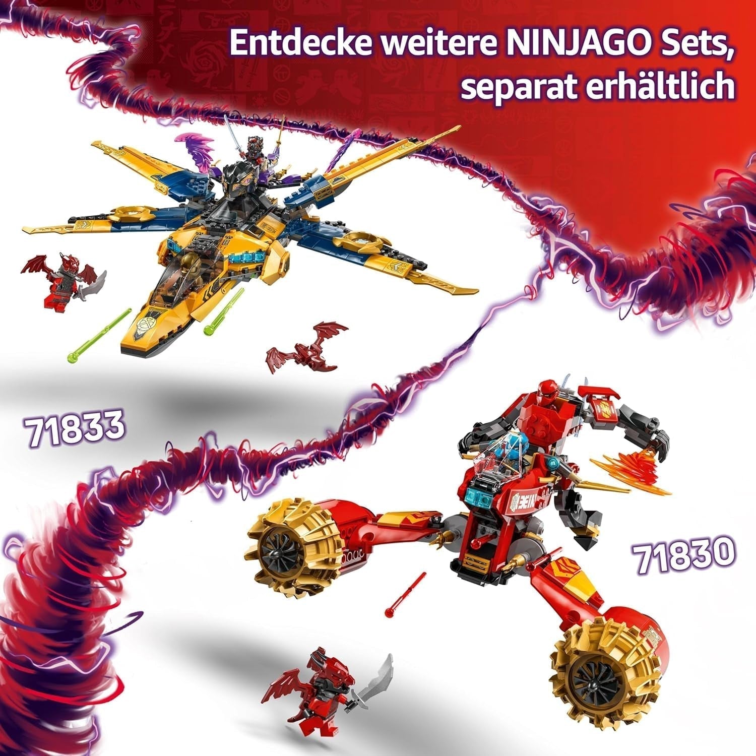 Le Super Storm Flyer LEGO NINJAGO de Ras et Arin - Jouet avec drone, tireurs, lames et moteurs - Incl. 3 figurines de jeu de rôle Ninja - jeu de construction pour garçons et filles à partir de 8 ans 71833 Jeux de construction Besuche den LEGO-Store