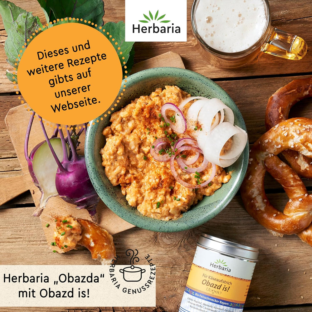 Herbaria Obazd l'est ! bio 90g M-Dose – Bio-Gewürzmischung bayerischen Biergartenklassiker Obazda – pour Brotaufstriche, Käsegerichte, Käsefondue – Raclette Gewürz - dans nachhaltiger Aromaschutz-Dose