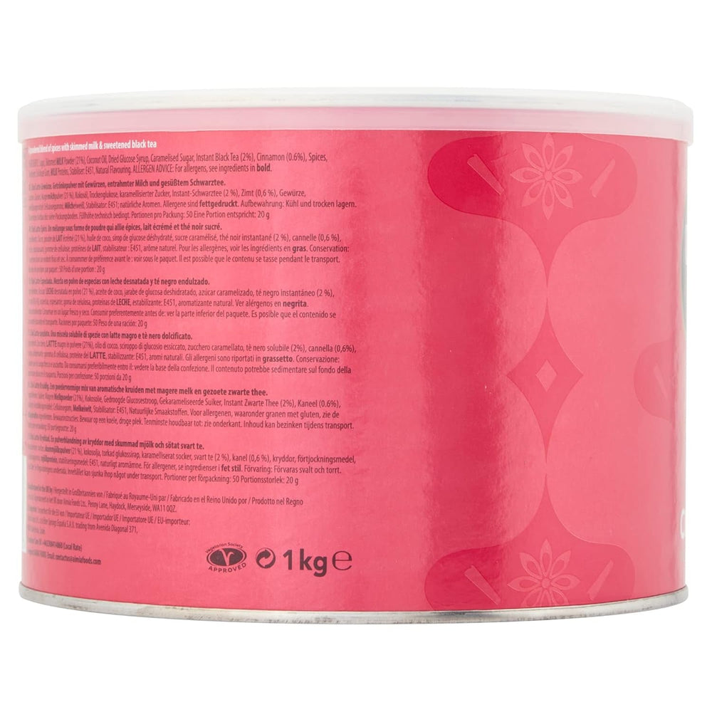 Drink Me Chai Chai Latte condimentat 1 kg (4 bucăți) – Adăugați doar apă, pudră Chai Latte (200 porții în total)