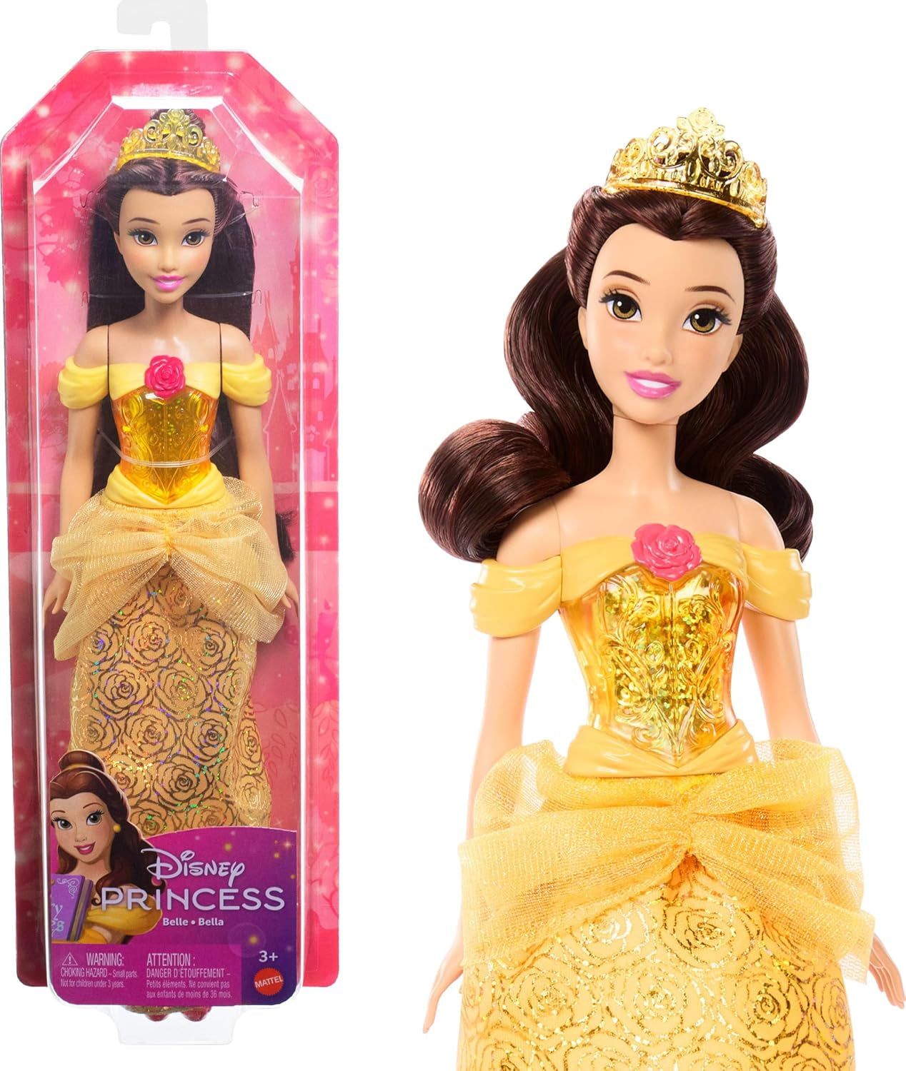 Mattel DISNEY Prinzessin Cinderella - Bewegliche Puppe mit glitzerndem Outfit, abnehmbaren Schuhen und Diadem, kämmbares Haar für Frisierspaß, für Kinder ab 3 Jahren, HLW06