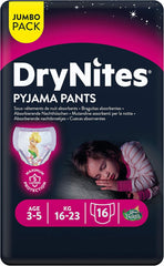Huggies DryNites Vêtements de nuit pour filles, 3-5 ans (16-23 kg), 2 x 16 pièces