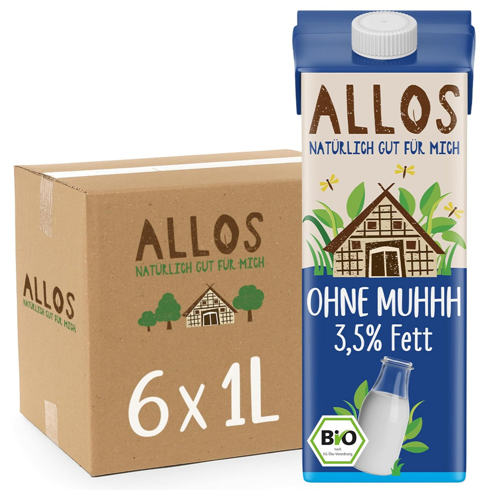 Allos Bio Ohne Muhhh 3,5% | Milchalternative | Boire à la base de Pflanzen | végétalien | schäumbar | parfait pour le café sans lactose | Sources de calcium et de vitamines | Reich une protéine | 1 litre (6 pièces)
