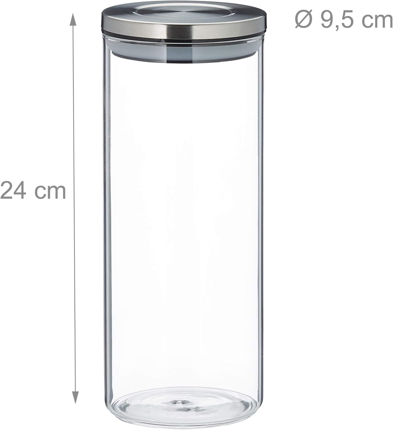 Relaxdays Lot de 3 Boites de Conservation, Fermées, Couvercle Inox, Pour Pâtes, Muesli et Riz, Récipient de Cuisine 1,5 L, Argent Transparent, 24 x 9,5 x 9,5 cm, Boites de Conservation Transparentes Argent Naty Shop