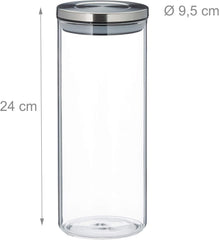 Relaxdays Lot de 3 Boites de Conservation, Fermées, Couvercle Inox, Pour Pâtes, Muesli et Riz, Récipient de Cuisine 1,5 L, Argent Transparent, 24 x 9,5 x 9,5 cm, Boites de Conservation Transparentes Argent Naty Shop