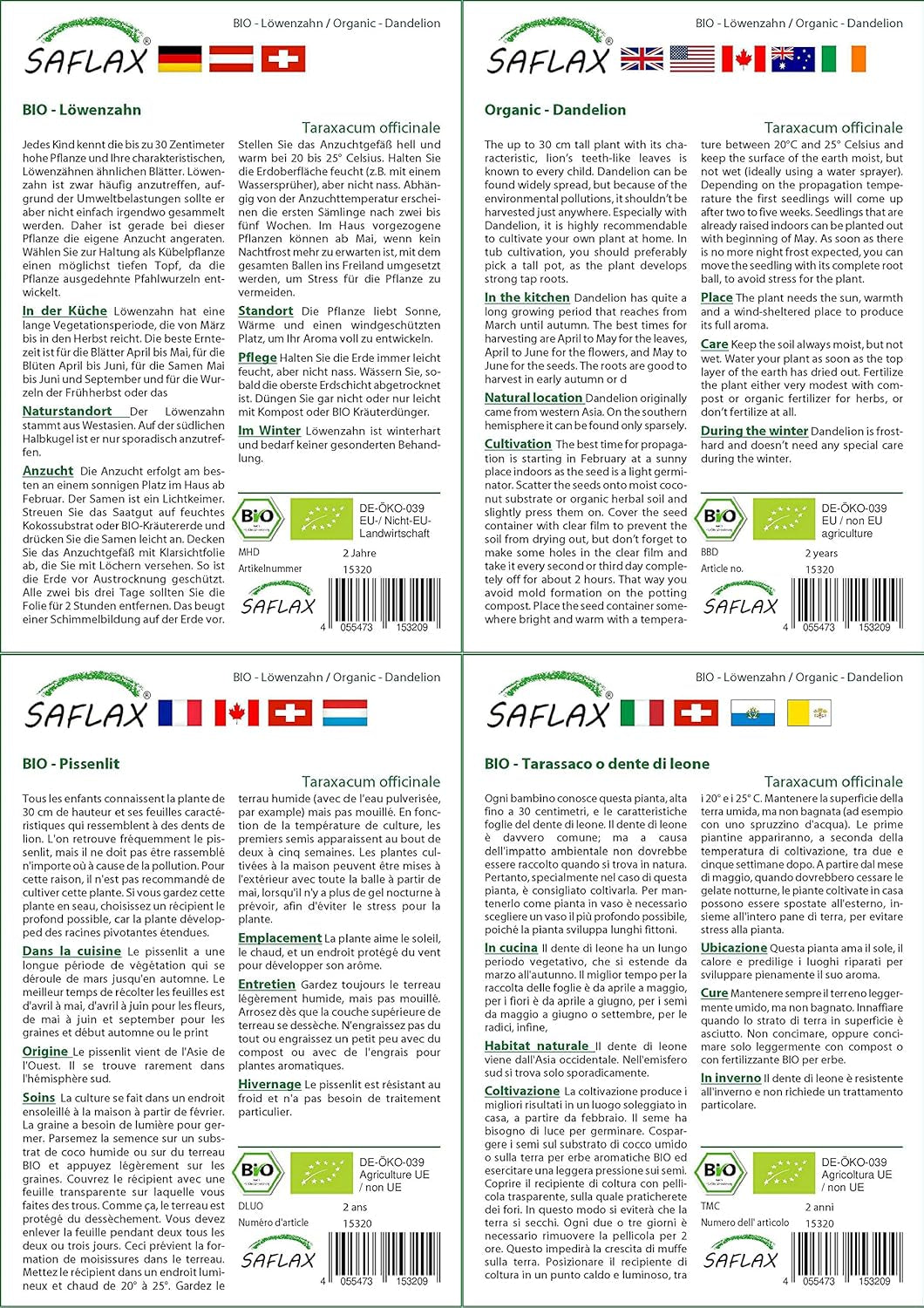 SAFLAX - BIO - Pissenlit - 400 graines - Taraxacum officinale