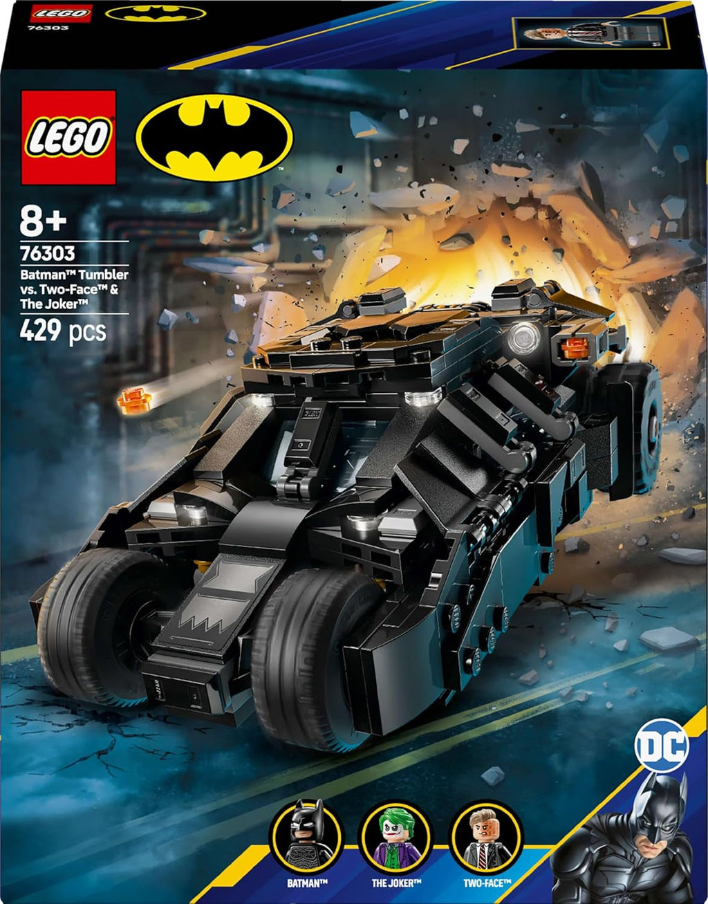 LEGO DC Batman: Batman Tumbler Vs. Two-Face & Joker - Jucărie de supererou cu Batmobile Car - Playset cu minifigurine - Cadou pentru băieți și fete de la 8 ani 76303 Seturi de constructie Besuche den LEGO-Store
