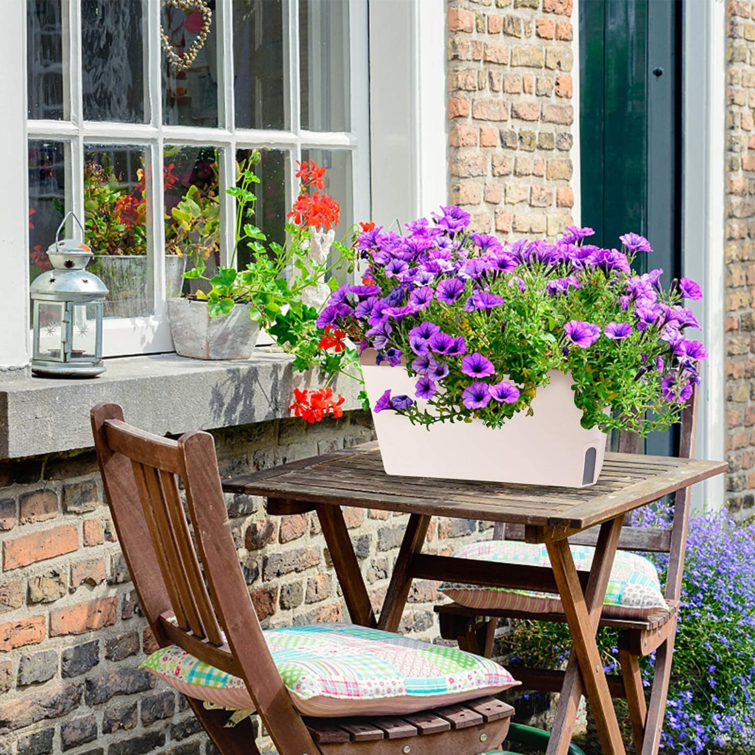 Pots de fleurs à arrosage automatique, lot de 3, pots de fleurs rectangulaires de 27 cm, pots à herbes, boîtes de rebord de fenêtre avec réservoir d'eau, pots de fleurs modernes en plastique pour intérieur et extérieur, jardin, bureau