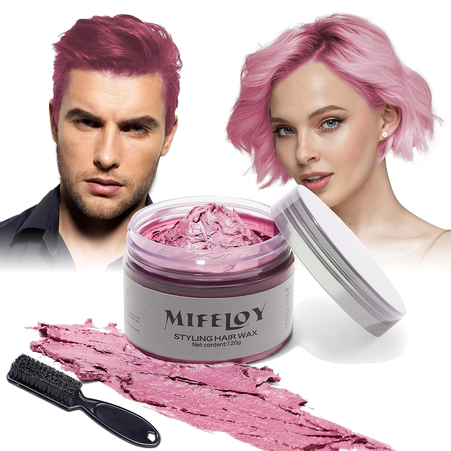 Teinte de cheveux violette 4,23 oz, coloration temporaire avec pinceaux, cire de coiffure pour hommes et femmes, crème capillaire instantanée, pommade de coiffure naturelle, bricolage cosplay Halloween, cire pour cheveux, teinture pour cheveux Naty Shop rose