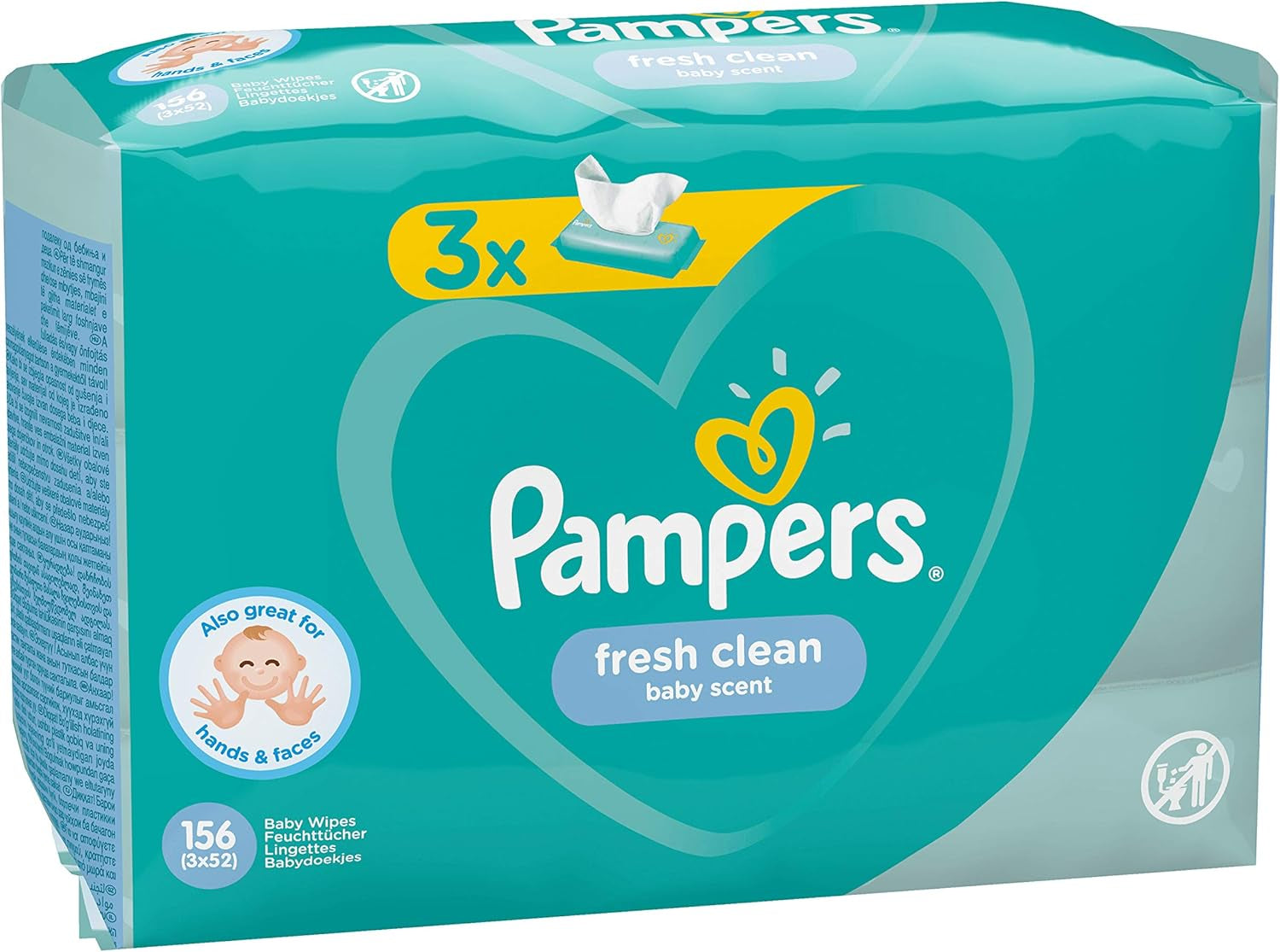 Pampers Fresh Clean Baby Wipes 81688041, 3x52 pièces, (lingettes pour bébé, sac en plastique, fille/garçon, turquoise, blanc, Allemagne, 896,7 g)