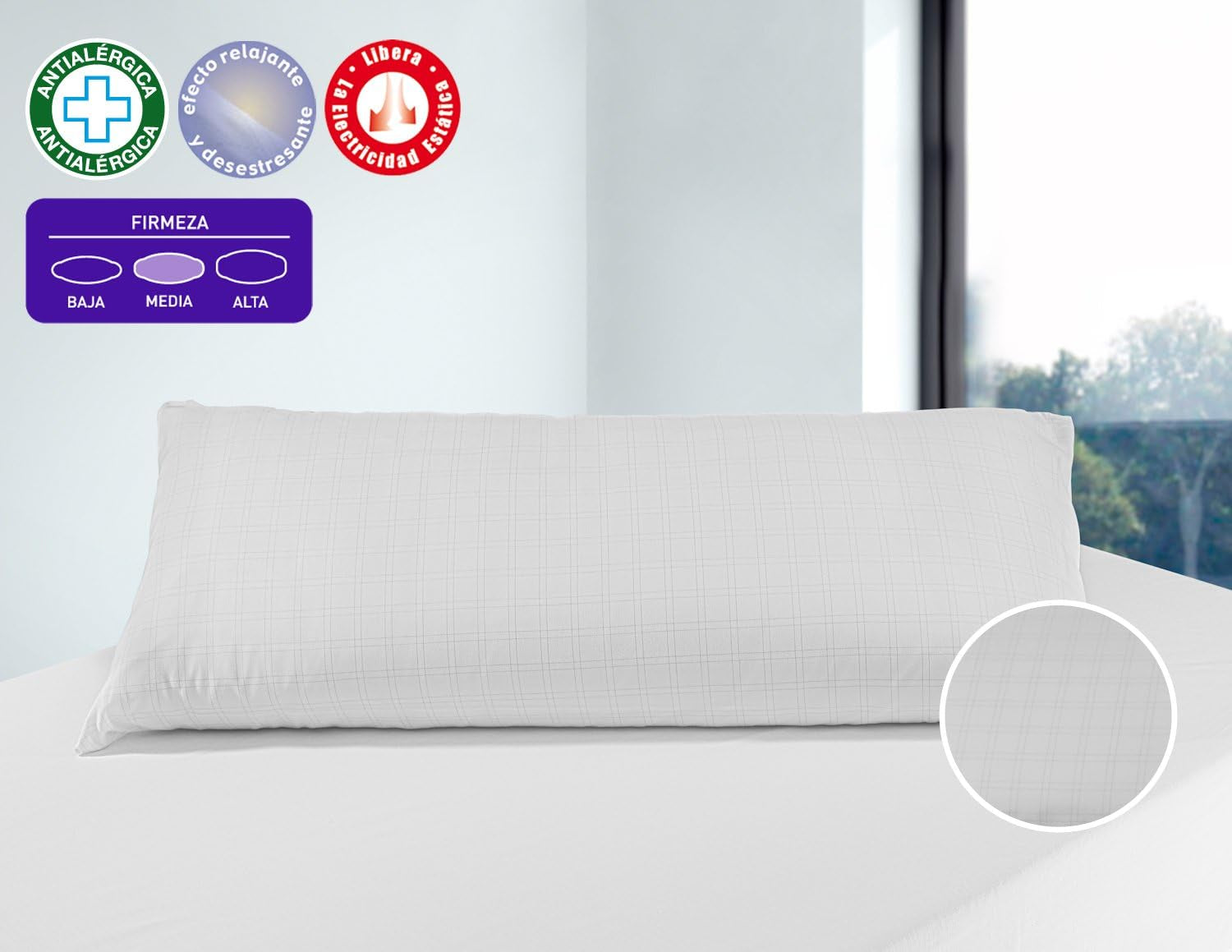 Oreiller anti-stress Savel avec housse double, fermeté moyenne, 105 x 40 cm Naty Shop Oreillers standards