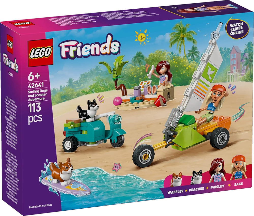 LEGO Friends Beach Adventure avec des chiens, jouet de construction pour filles de 6 ans, ensemble de jeu animalier avec 2 figurines et 2 figurines de corgi, cadeau créatif pour enfants, ensemble de construction d'aventure en planche de surf 42641 Jeux de construction Besuche den LEGO-Store