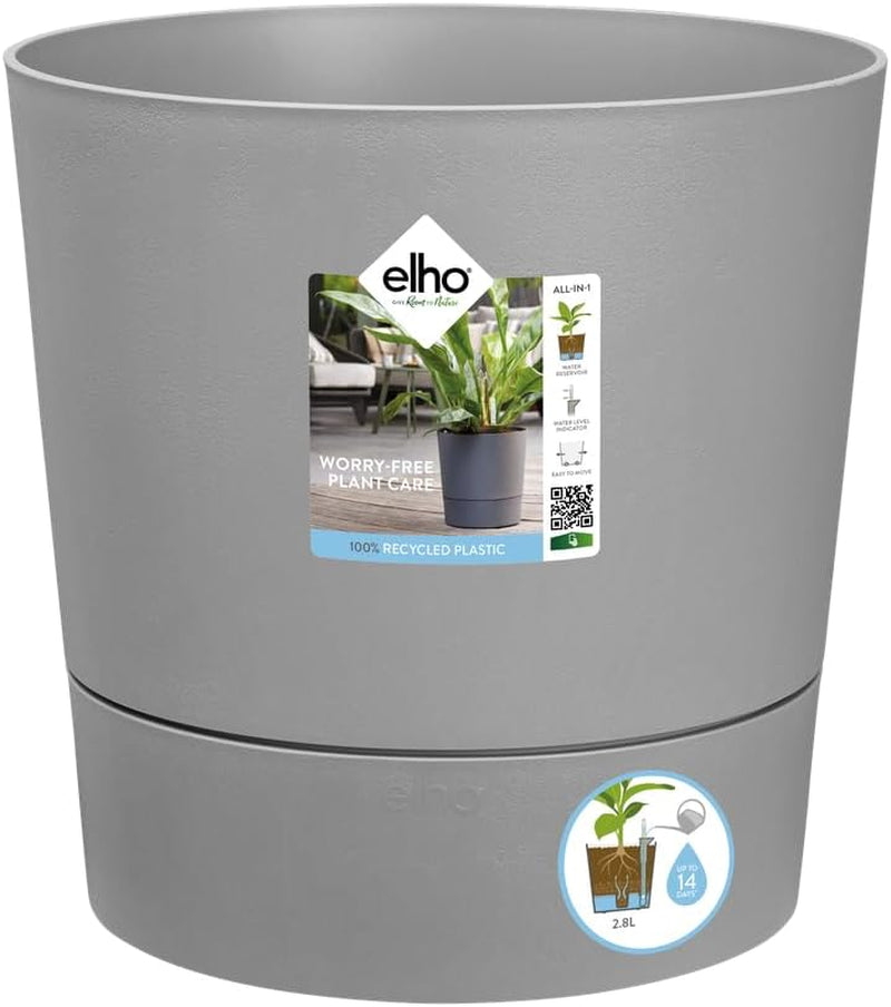 Ghiveci elho Greensense Aqua Care Round 35 cu rezervor de apă integrat - pentru interior și exterior - 100% plastic reciclat - Ø 34,5 x H 34,1 cm - Gri/Beton deschis